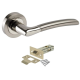 Golden Grace 4 Pairs of Indiana Design Door Handle On Round Rose Latch Door Handles with 2.5" Tubular Latch Duo Finish Satin Nickel Polished Chrome with 52mm Diameter