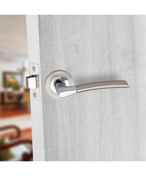 Indianna Modern Chrome Door Handles on Rose Duo Finish Door Lever Latch Pack 3x 3" Ball Bearing Hinges Indianna Modern Chrome Door Handles on Rose Duo Finish Door Lever Latch Pack 3x 3" Ball Bearing Hinges