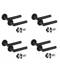  4 Pair of Mitred  Door Handle On Round Rose Latch Door Handles  2.5" Tubular Latch Matt Black Finish  52mm Diameter