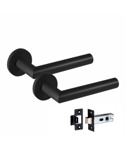 1 Pair of Mitred  Door Handle On Round Rose Latch Door Handles  2.5" Tubular Latch Matt Black Finish  52mm Diameter