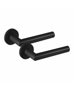  1 Pair of Mitred Design Door Handle On Round Rose Latch Door Handles Matt Black Finish with 52mm Diameter
