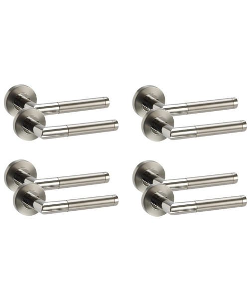 Golden Grace 4 Pairs of Duo Finished Chrome Mitred Door Handles on Rose Lever Latch Handle Golden Grace 4 Pairs of Duo Finished Chrome Mitred Door Handles on Rose Lever Latch Handle