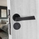 1 Pair Modern Aura Euro Lock Door Handles, 70mm Key & Thumbturn Barrell Matt Black Finish and Ball Bearing HInges - Golden Grace