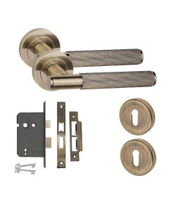 Straight T-Bar Linear Key Lock Door Handle Set Escucheon and Mortise Lock Antique Brass Straight T-Bar Linear Key Lock Door Handle Set Escucheon and Mortise Lock Antique Brass
