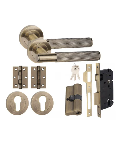 Straight T-Bar Linear Euro 70mm Key Lock Door Handle Set Euro Lock with Hinges Antique Brass Straight T-Bar Linear Euro 70mm Key Lock Door Handle Set Euro Lock with Hinges Antique Brass