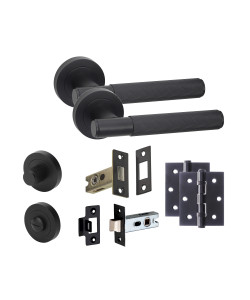 Linear T-Bar Bathroom Door Handle Set Thumbturn Dead Bolt BB Hinges Matt Black Linear T-Bar Bathroom Door Handle Set Thumbturn Dead Bolt BB Hinges Matt Black