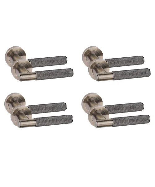 4 Pair Straight T-Bar Knurled Door Handles Antique Brass Finish - Golden Grace 4 Pair Straight T-Bar Knurled Door Handles Antique Brass Finish - Golden Grace