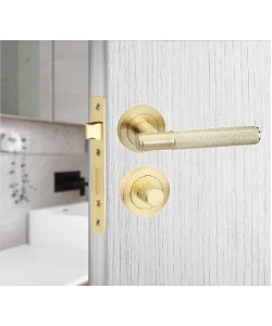 Golden Grace Knurled T-Bar Bathroom Door Handle Set Thumbturn and Dead Bolt Ball Bearing Hinges Satin Brass Golden Grace Knurled T-Bar Bathroom Door Handle Set Thumbturn and Dead Bolt Ball Bearing Hinges Satin Brass