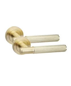 Knurled T-Bar Bathroom Door Handle Set Thumbturn and Mortise Lock Satin Brass Knurled T-Bar Bathroom Door Handle Set Thumbturn and Mortise Lock Satin Brass