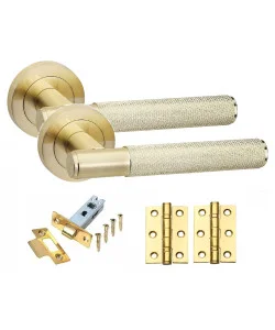 1 Internal Set Knurled T-Bar Door Handles Satin Brass Finish - Golden Grace 1 Internal Set Knurled T-Bar Door Handles Satin Brass Finish - Golden Grace