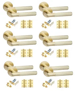 6 Internal Sets Knurled T-Bar Door Handles Satin Brass Finish - Golden Grace 6 Internal Sets Knurled T-Bar Door Handles Satin Brass Finish - Golden Grace