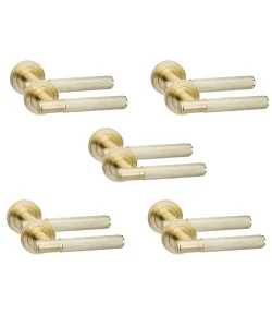 5 Pair Knurled T-Bar Door Handles Satin Brass Finish - Golden Grace 5 Pair Knurled T-Bar Door Handles Satin Brass Finish - Golden Grace