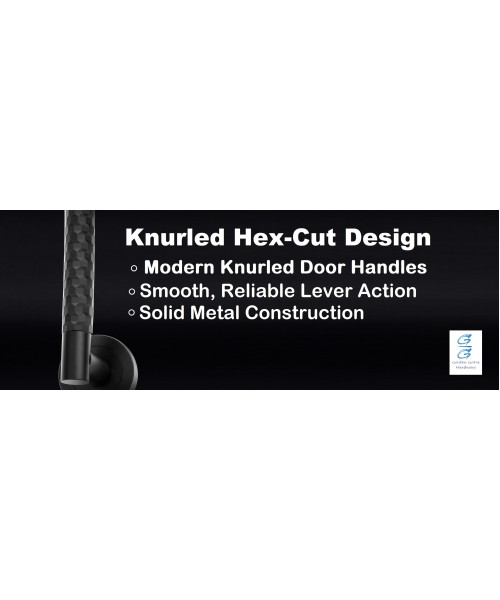 Golden Grace 1 Pair Knurled Hex Cut T-Bar Door Handles Matt Black Finish Golden Grace 1 Pair Knurled Hex Cut T-Bar Door Handles Matt Black Finish