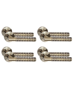 Golden Grace 4 Pair Knurled Hex Cut T-Bar Door Handles Antique Brass Finish