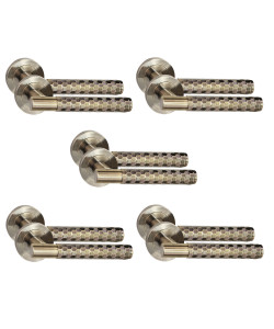 Golden Grace 5 Pair Knurled Hex Cut T-Bar Door Handles Antique Brass Finish