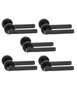 Golden Grace 5 Pair Knurled Hex Cut T-Bar Door Handles Matt Black Finish