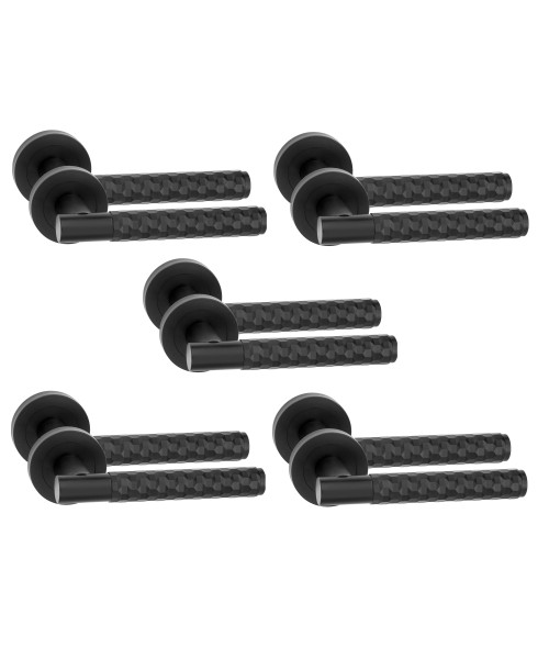 Golden Grace 5 Pair Knurled Hex Cut T-Bar Door Handles Matt Black Finish Golden Grace 5 Pair Knurled Hex Cut T-Bar Door Handles Matt Black Finish