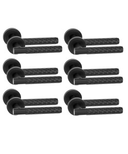 Golden Grace 6 Pair Knurled Hex Cut T-Bar Door Handles Matt Black Finish