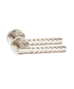 Golden Grace 1 Pair Modern Knurled Hex Cut T-Bar Euro Lock Door Handles, 70mm Key & Thumbturn Barrell Satin Nickel Finish Golden Grace 1 Pair Modern Knurled Hex Cut T-Bar Euro Lock Door Handles, 70mm Key & Thumbturn Barrell Satin Nickel Finish