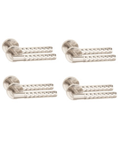 Golden Grace 4 Pair Knurled Hex Cut T-Bar Door Handles Satin Nickel Finish