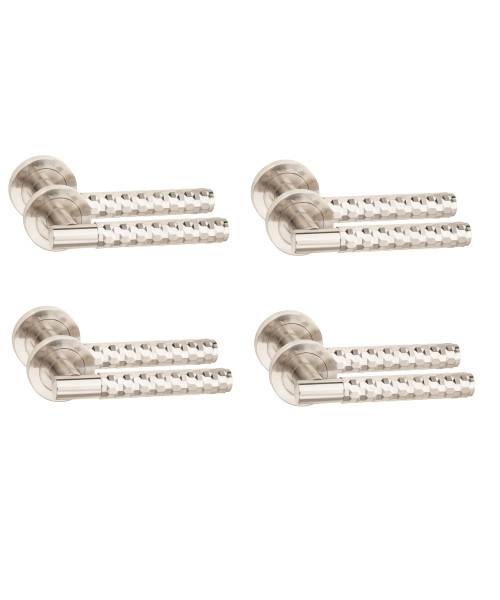 Golden Grace 4 Pair Knurled Hex Cut T-Bar Door Handles Satin Nickel Finish