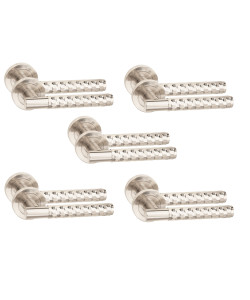 Golden Grace 5 Pair Knurled Hex Cut T-Bar Door Handles Satin Nickel Finish