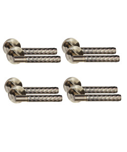 Golden Grace 4 Pair Knurled Diamond Cut T-Bar Door Handles Antique Brass Finish