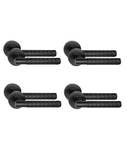 Golden Grace 4 Pair Knurled Diamond Cut T-Bar Door Handles Matt Black Finish