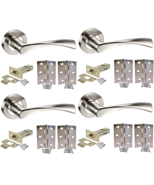 4 Sets of Astrid Twist Modern Chrome Door Handles on Rose with Duo Finish Door Lever Latch Pack - Golden Grace 4 Sets of Astrid Twist Modern Chrome Door Handles on Rose with Duo Finish Door Lever Latch Pack - Golden Grace