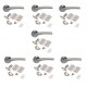7 Sets of Verona Modern Chrome Door Handles on Rose, Duo Finish Door Lever Latch Pack Satin Chrome and Polished Chrome