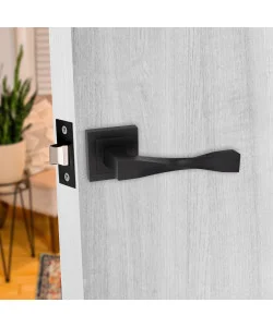 Golden Grace 5 Pair Straight Astrid Design Matt Black Premium Door Handles Square Rose with 2.5" Latch and 1 Pair of Ball Bearing HInges Golden Grace 5 Pair Straight Astrid Design Matt Black Premium Door Handles Square Rose with 2.5" Latch and 1 Pair of Ball Bearing HInges