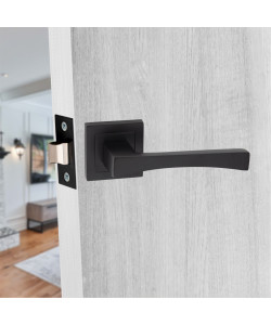 4 Pair Wave Design Matt Black Premium Door Handles Square Rose - Golden Grace 4 Pair Wave Design Matt Black Premium Door Handles Square Rose - Golden Grace