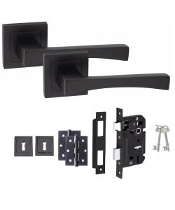 1 Set Wave Design Door Handles Matt Black Finish with 3 Lever Lock 2 Keys Keyhole Escucheosn and 1 Pair Ball Bearing Hinges 1 Set Wave Design Door Handles Matt Black Finish with 3 Lever Lock 2 Keys Keyhole Escucheosn and 1 Pair Ball Bearing Hinges