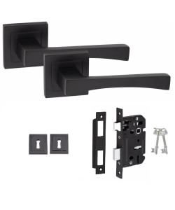 1 Pair Wave Design Matt Black Key Lock Set with 2.5" 3 Lever Lock and Keyhole Escucheon 1 Pair Wave Design Matt Black Key Lock Set with 2.5" 3 Lever Lock and Keyhole Escucheon