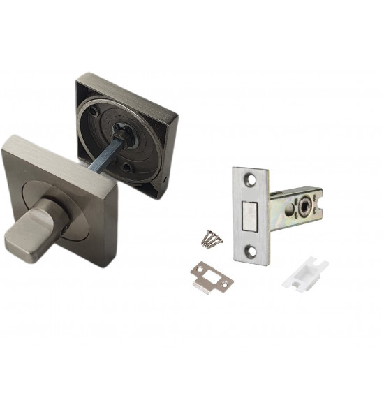 Toilet Door Thumb Twist Square Rose  with Dead Bolt Set for Bathroom WC -  Satin Nickel 