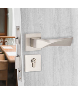 Golden Grace 1 Pair Modern Aura Euro Lock Door Handles, 70mm Key & Key Barrell Satin Nickel Finish and Ball Bearing Hinges Golden Grace 1 Pair Modern Aura Euro Lock Door Handles, 70mm Key & Key Barrell Satin Nickel Finish and Ball Bearing Hinges