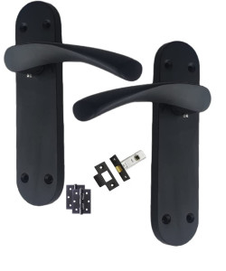 Astrid Door Handles Backplate Matt Black Finish Lever Latch Set 182mm x 45mm Backplate, T.Latch, Ball Bearing Hinges Astrid Door Handles Backplate Matt Black Finish Lever Latch Set 182mm x 45mm Backplate, T.Latch, Ball Bearing Hinges
