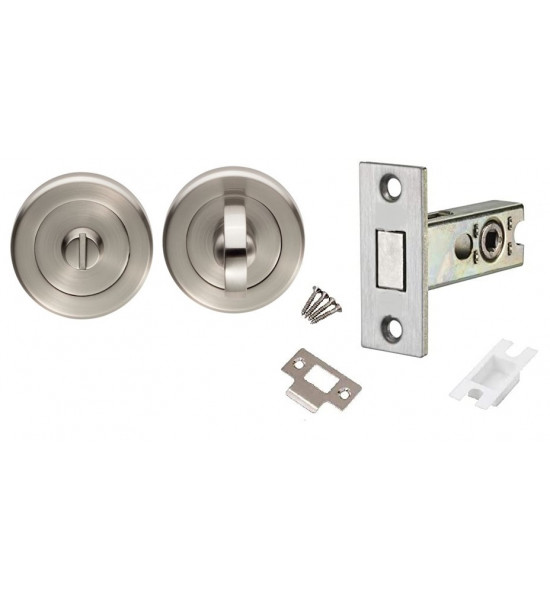 Toilet Door Thumb Twist with Dead Bolt Set for Bathroom WC -  Stainless Steel FInish