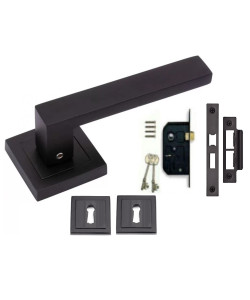 Delta Door Handles On Square Rose Matte Black Finish Lock Set with 3 Lever Sash Lock and Matching Escutcheons Delta Door Handles On Square Rose Matte Black Finish Lock Set with 3 Lever Sash Lock and Matching Escutcheons