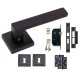 Delta Door Handles On Square Rose Matte Black Finish Lock Set with 3 Lever Sash Lock and Matching Escutcheons and Ball Bearing Hinges