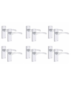  6 Pair of Victorian Scroll Astrid Handle Latch Door Handles Silver Polished Chrome with 120mm x 40mm Backplate