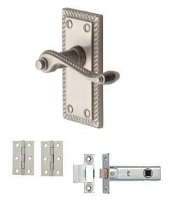 Golden Grace Georgian Lever Latch Handle Brushed Chrome with Tubular Latch and Hinges Golden Grace Georgian Lever Latch Handle Brushed Chrome with Tubular Latch and Hinges