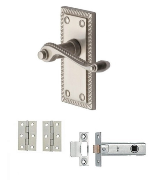 Golden Grace Georgian Lever Latch Handle Brushed Chrome with Tubular Latch and Hinges