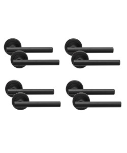 Golden Grace Straight T-Bar Door Handles Matt Black Finish On Rose Come as Pairs/Bathroom Set/Key Lock Set (4 Pairs)
