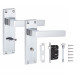 Golden Grace Victorian Straight Delta Handle Silver Polished Chrome Bathroom WC Toilet Door Handles Complete with (GG) 64mm Bathroom Mortise Lock 150mm x 40mm Backplate