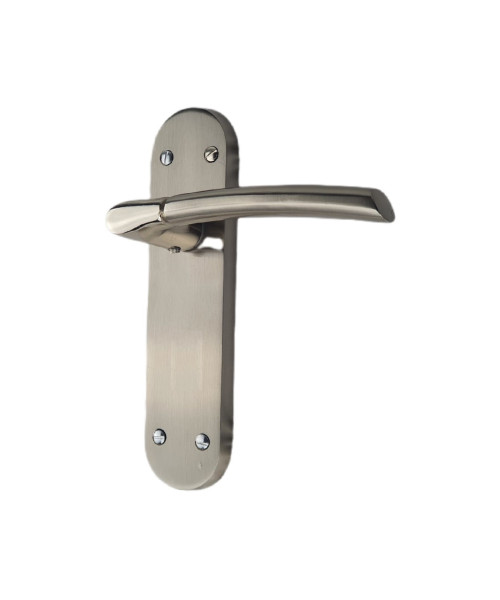 Indiana Dual Finish Chrome Door Handles On Backplate Satin Stainless Steel Finish 180mm x 45mm - Golden Grace Indiana Dual Finish Chrome Door Handles On Backplate Satin Stainless Steel Finish 180mm x 45mm - Golden Grace