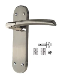 Indiana Dual Finish Chrome Door Handles On Backplate Satin Stainless Steel Finish Tubular Latch, Hinges 180mm x 45mm Indiana Dual Finish Chrome Door Handles On Backplate Satin Stainless Steel Finish Tubular Latch, Hinges 180mm x 45mm