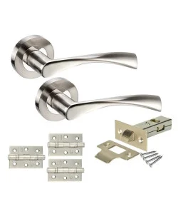 Pair of Astrid Modern Chrome Door Handles on Rose Duo Finish Door Lever Latch Pack 3x 3" Ball Bearing Hinges Pair of Astrid Modern Chrome Door Handles on Rose Duo Finish Door Lever Latch Pack 3x 3" Ball Bearing Hinges