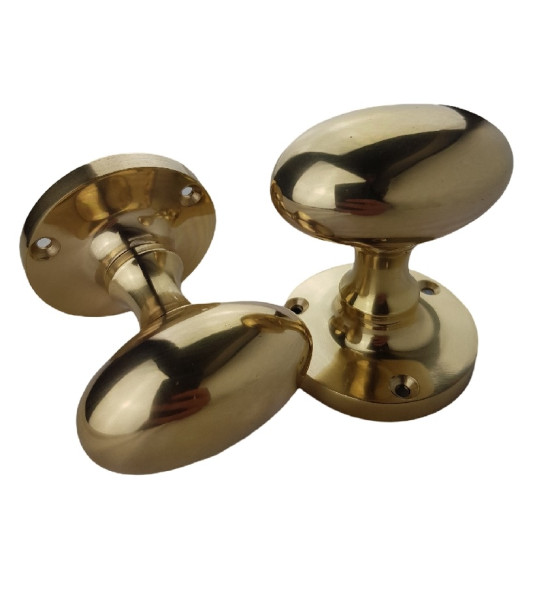 Polished Brass Oval Mortice Sprung Door Knob Set Pack Pair - Golden Grace