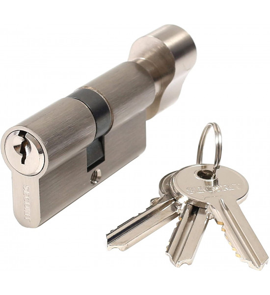 Satin Nickel 35T/35 Thumb Turn Euro Cylinder Lock (70mm), Euro Door Barrel Lock with 3 Keys, High Security for Wooden, UPVC and Composite Doors